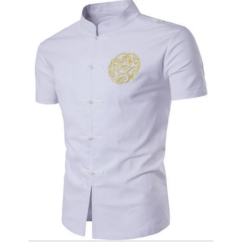 2017 Летний Новый вышитый Национальный стиль Тан костюм рубашка с коротким рукавом