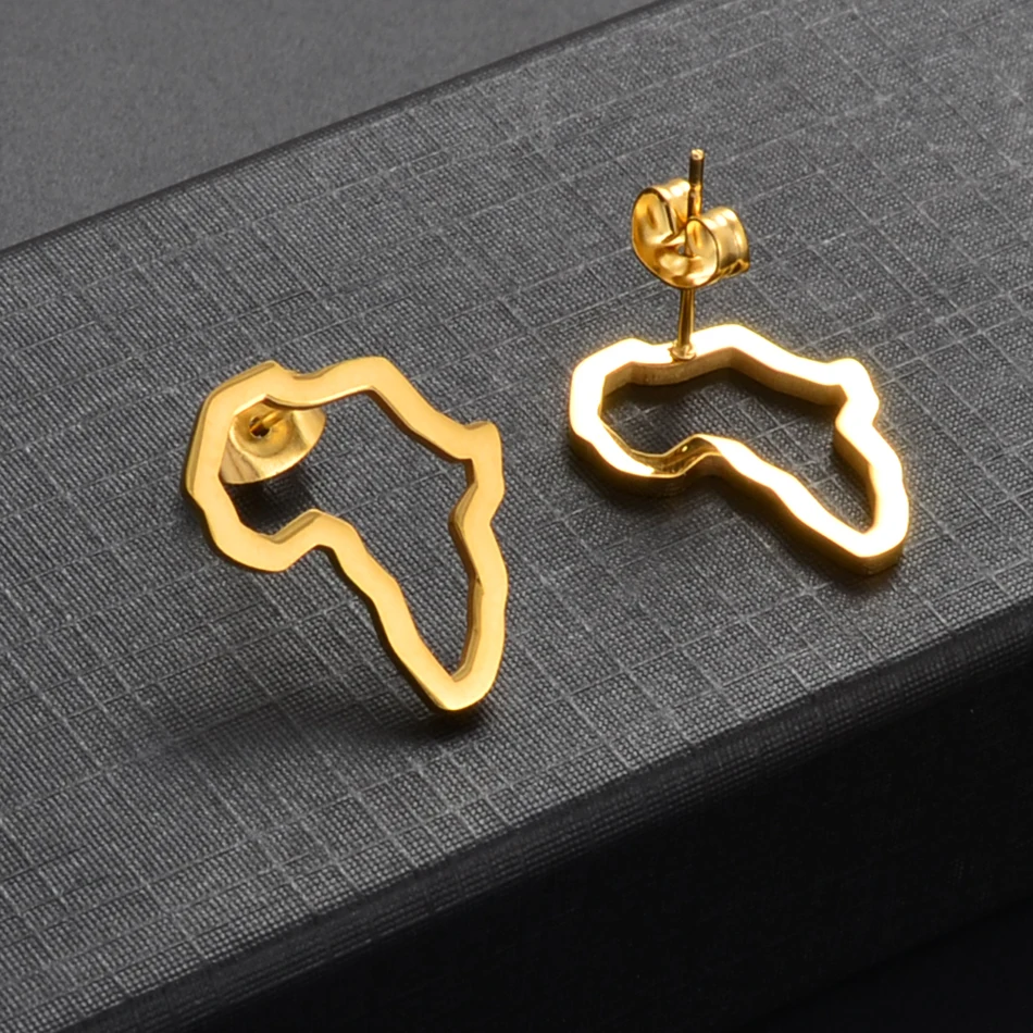 Anniyo Mini Africa Map Stud Earrings Silver Color/Black/Gold African Earrings Small Ornaments Traditional Ethnic  @148121 6