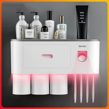 

Automatic Toothpaste Dispenser Wall Mount Bathroom Accessories Set Toothpaste Squeezer Dispenser Bathroom Toothbrush Holder Tool