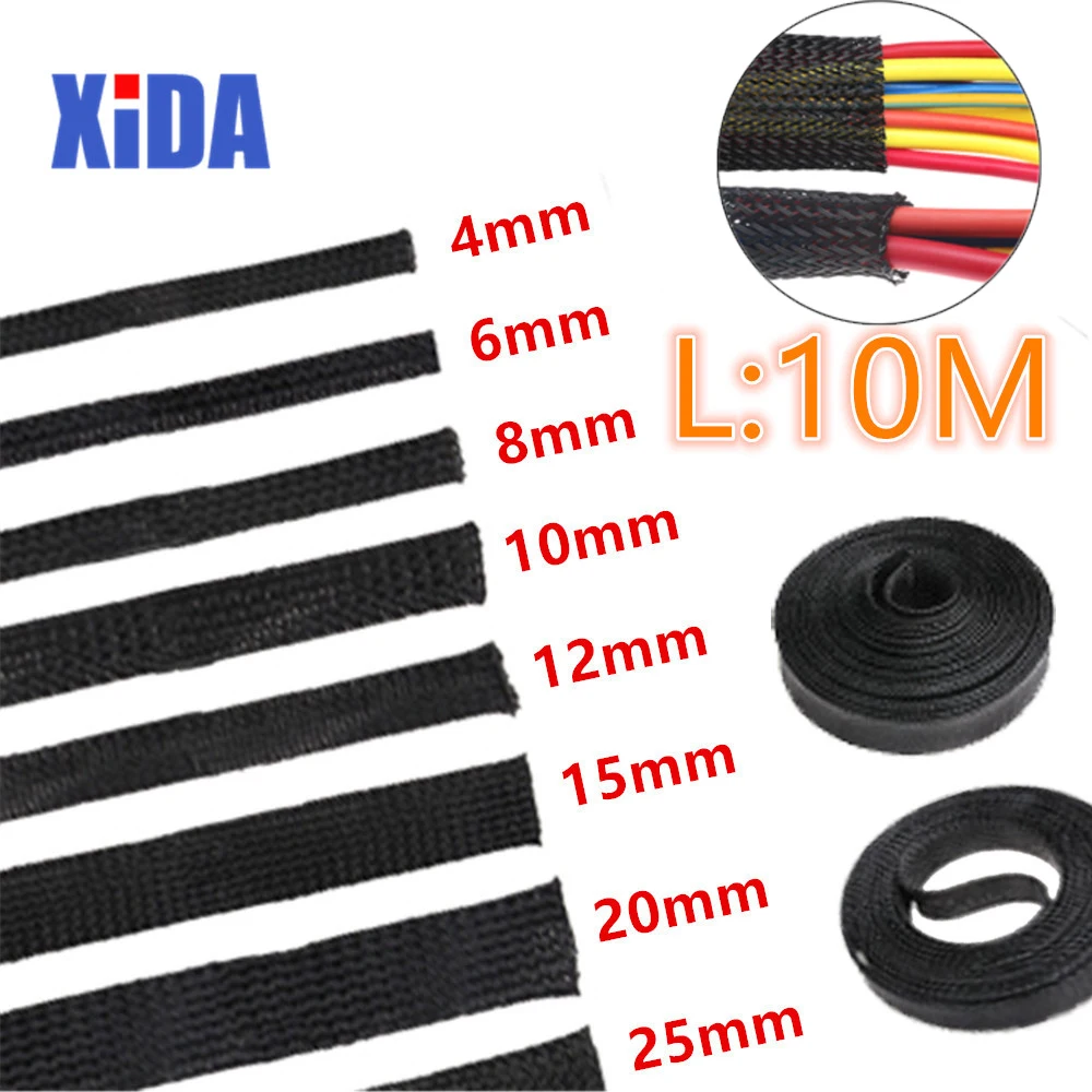 

5/10M Black Insulated Braid Sleeving 2/4/6/8/10/12/15/20/25mm Tight PET Wire Cable Protection Expandable Cable Sleeve Wire Gland