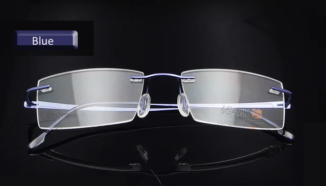 Sorbern Brand Men's Rimless Eyeglasses Pure Titanium Glasses Frame for Men Ultralight Memory Prescription Glasses oculos de grau blue