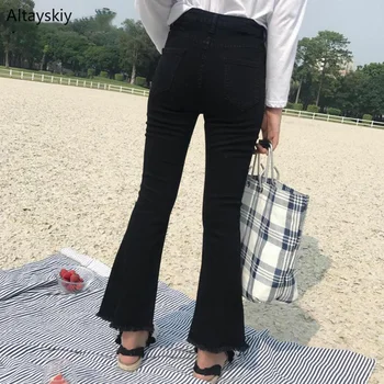 

Jeans Women Solid Skinny High Waist Zipper Fly Ankle-length Flare Retro Womens Soft Leisure Korean Style Daily High Quality New