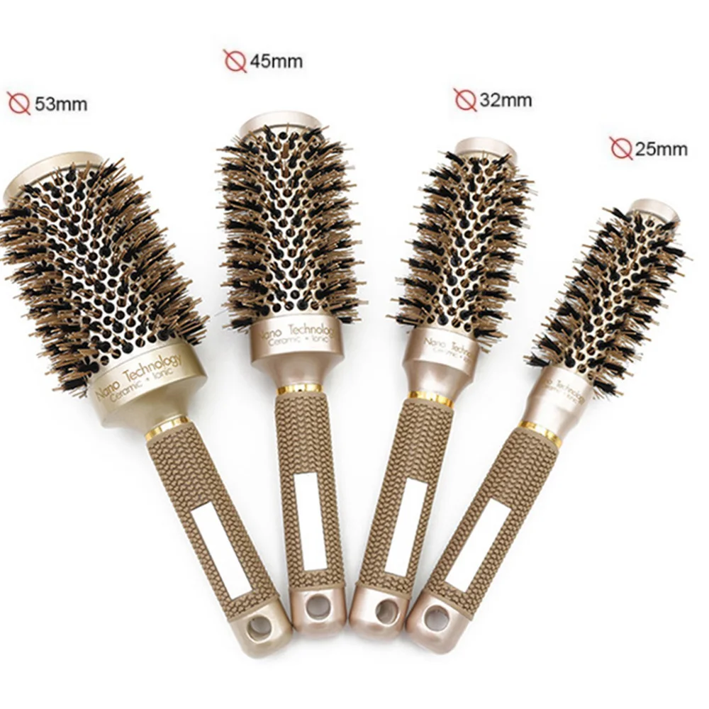 

Professional Nano Ionic Boar Bristle Hair Brush Salon Comb Barrel Blow Dry Hair Curly Round Brush In 4 Sizes Salon Styling Tools