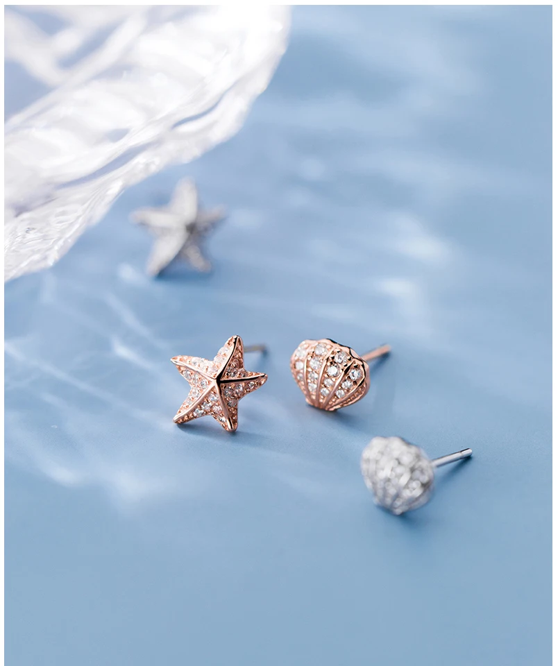925 Sterling Silver Earrings Fashion Korean Small Cubic Zirconia Starfish For Women Girls Kids Mini Minimalist Jewelry Gift 2019 (1)