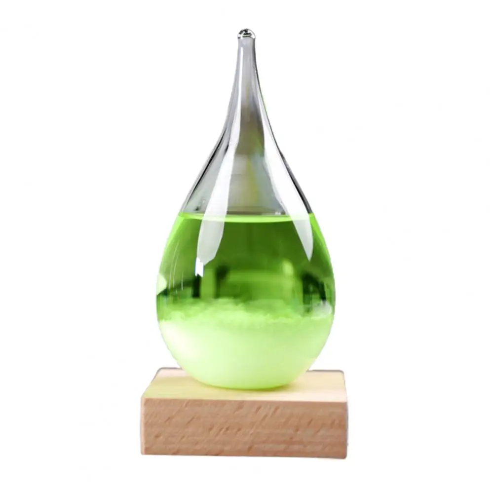 Transparent Droplet Storm Glass with Wooden Bass Home Barometer Bottle Office Decor