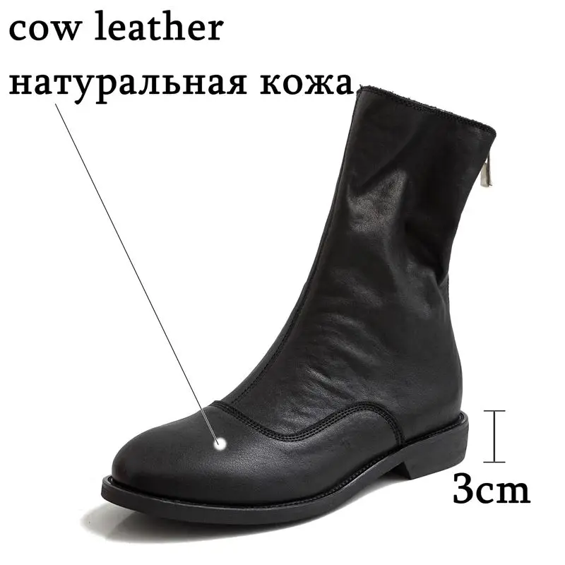 ALLBITEFO/женские ботинки из натуральной кожи с круглым носком; сезон осень-зима; ботильоны в простом стиле; модные удобные ботинки для девочек