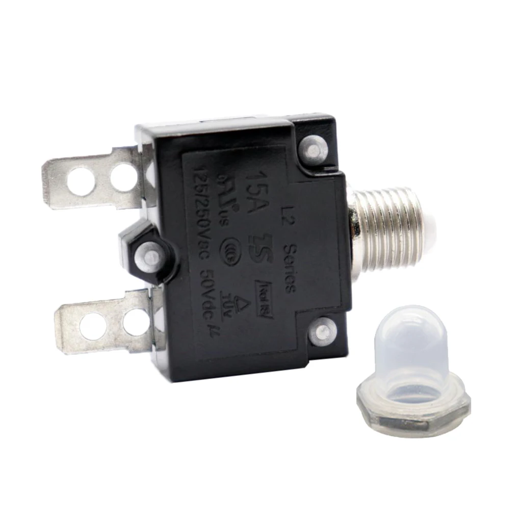 15 Amp DC Thermal Circuit Breaker with Quick Connect Terminal & Transparent Waterproof Button Cover