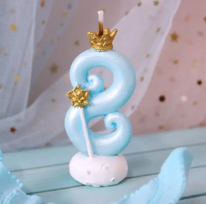 1 шт. Изысканная синяя розовая Милая корона с цифрами 0-9 для торта, свечи для торта на день рождения, вечерние украшения для детей, свадебные принадлежности - Цвет: blue 8