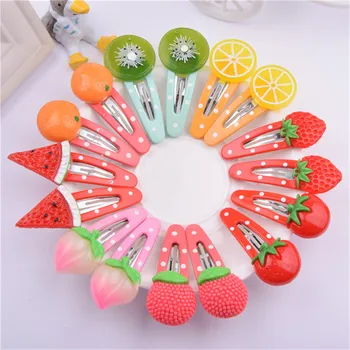 

10PCS Korean Fashion Fruits Hair Clip Children Girls Cute Dots Cherry Lemon Pins Accessories Candy Color Hairpins Decorations