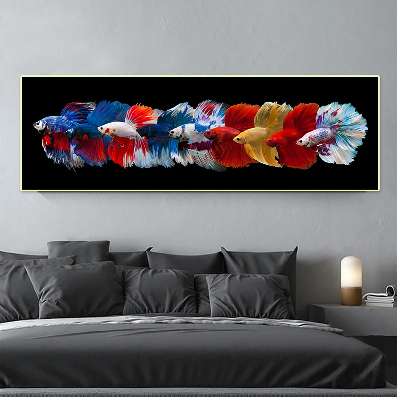 Image showcasing Modern Chinese Style Goldfish Canvas Painting - No Frame Bedroom Decor ...