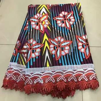 

6yards New Arrival African Embroidery Wax Lace Fabric High Quality Wax Prints Fabric With Guipure Cord Lace Ankara Fabric