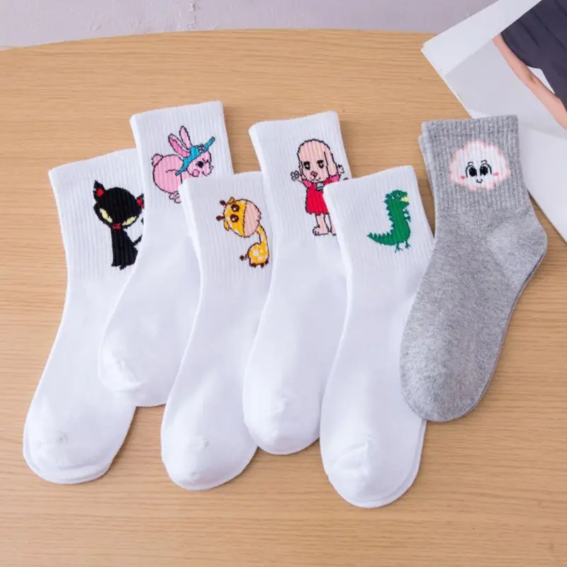 5 пар/набор Для женщин с рисунком персонажей из мультфильмов носки Harajuku унисекс Битник спортивные колготки Чулочно-носочные изделия