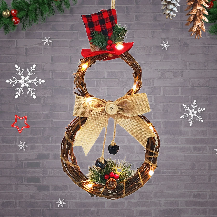 

Christmas Decoration Snowman Led Garland Xams Ornament Supplies Bell LED Wreath for Home Outdoor Christmas Tree Decor