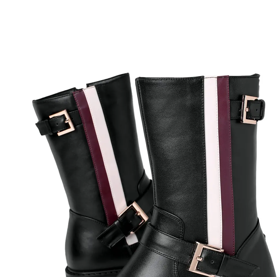 ENMAYER/ г. Роскошная дизайнерская обувь для женщин из натуральной кожи, женские ботильоны без шнуровки с круглым носком, женские ботинки на квадратном каблуке 34-42