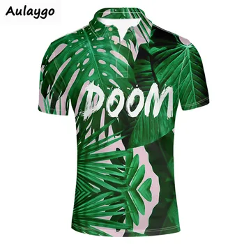 

2020 Summer Best Selling Man Polos Shirts Green Leaf Print Short Sleeve Polos Trendy Shirt Large Size Camisas Para Hombre