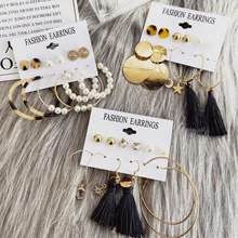 Модные круглые геометрические обручи в богемном стиле, леопардовая черепаха, акриловая жемчужная кисточка, Комплект сережек для женщин