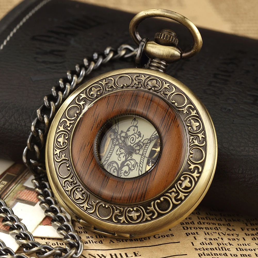 Box Package Solid Wood Mechanical Pocket Watch Fob Chain