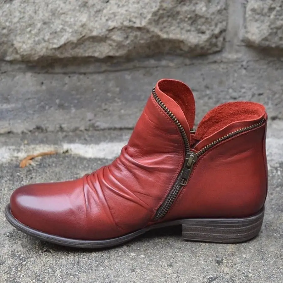 New Fashion Ankle Boots Women Autumn Winter Zipper Style Short Boots Vintage Punk Shoes Ladies Flat Woman