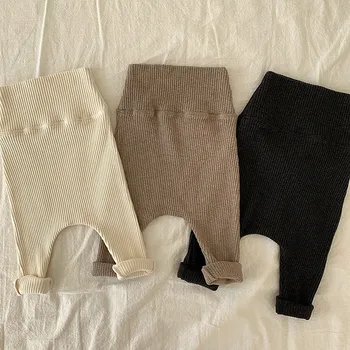 

Footed Baby Pants Newborn Baby Boys High Waist Ribbed Cotton Leggings Pant Korean Style Infant Girls Casual Long Trouser Clothes