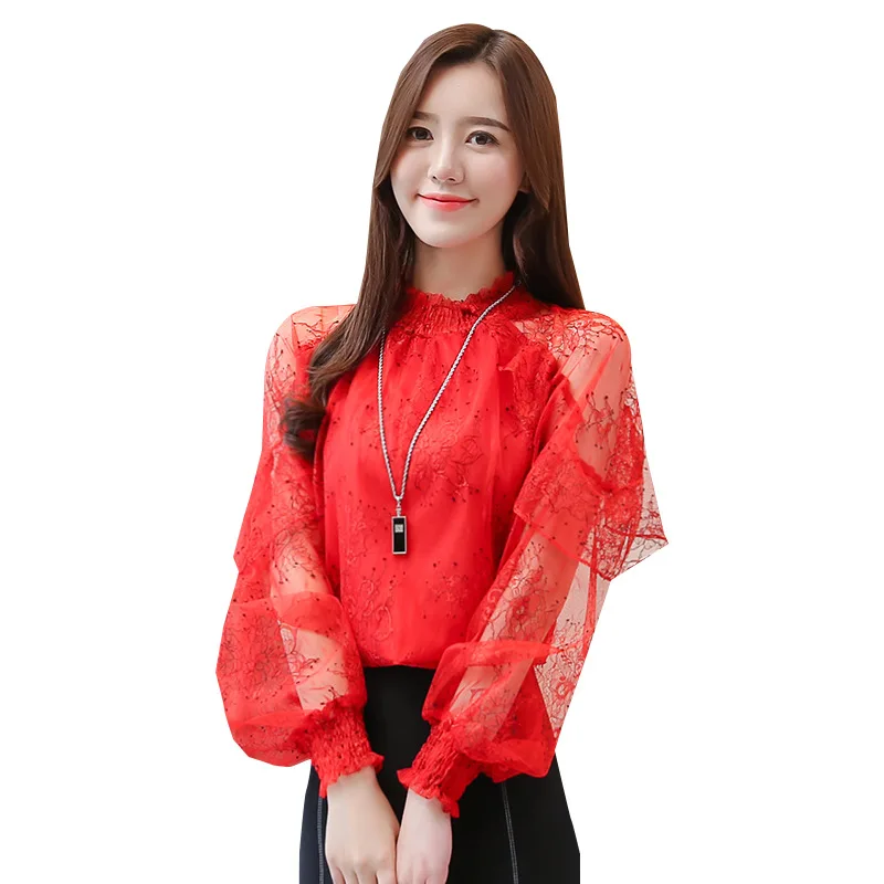 Ruffles Lace Blouse New Elegant Casual Printed Women's Tops and Blouses - Image 6