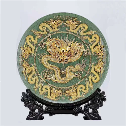 Chinese 24k gold foil decorative collector plates for living room handicraft gifts - Цвет: Nine dragons