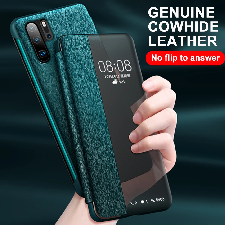 Роскошный умный флип чехол из натуральной кожи для Huawei P 30 Pro роскошный тонкий