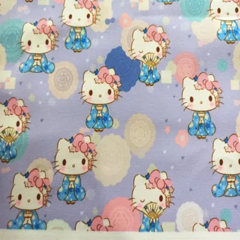 

145cm Width Cartoon Cat Printed Polyester Canvas Fabric For Cushion Cover/DIY Handbag/Slipcover DIY Sewing