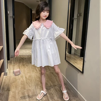 

Teenager Children Dresses Kids Cute Baby Girls Clothing Pink White Green A-line Dress Summer Dresses For Girls School Clothing