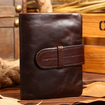

Genuine Leather Men Wallets Short Vintage Male Purse Hasp Coin Pocket Multi-card Slots Wallet for Man Small Money Case