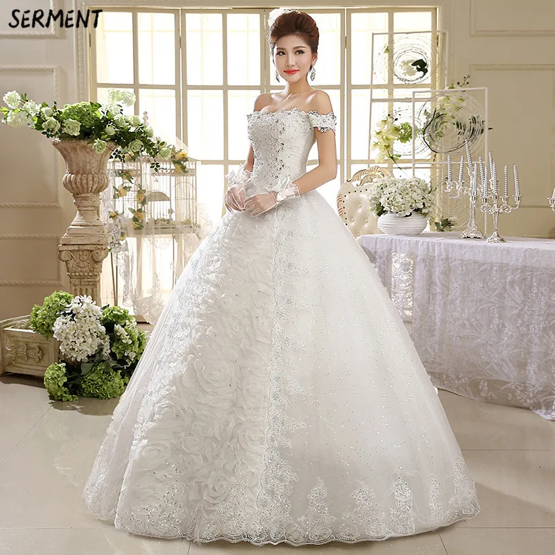 

SERMENT 2019 New French Bride Word Shoulder Wedding Princess Dream Thin Slim Long Tail Hepburn Star Spring