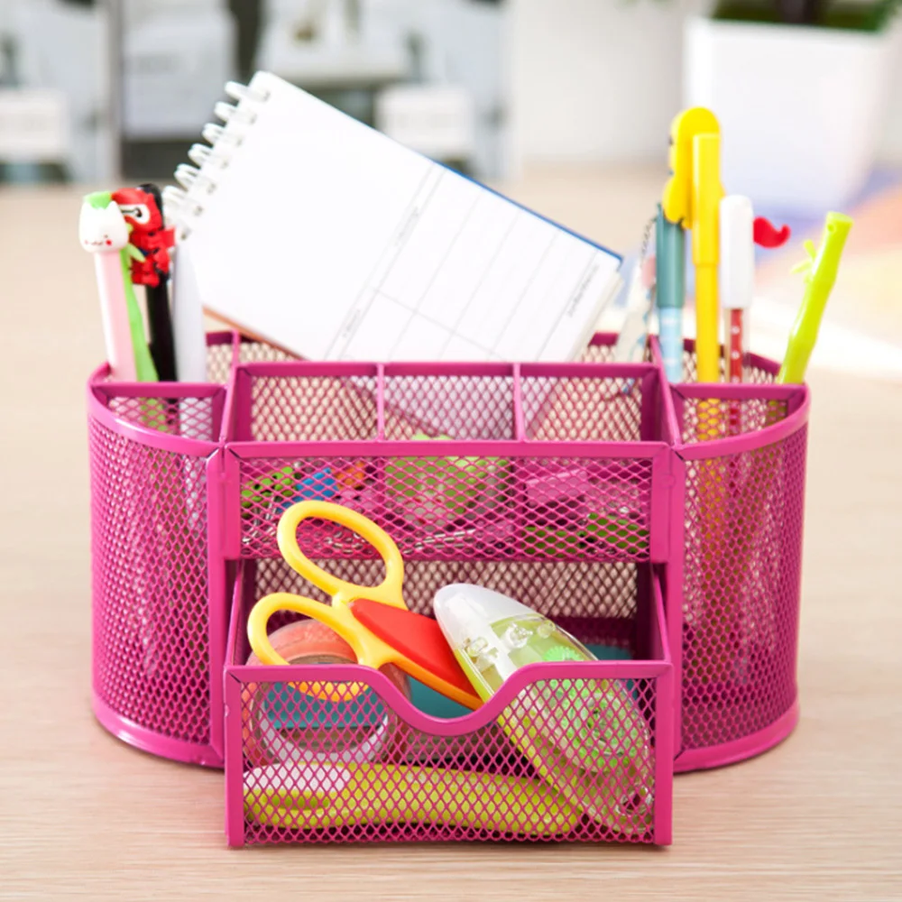 

Iron 9 Cell Desk Organizer Mesh Desktop Pencil Pen Sundries Badge Holder Storage Box Stationery Ruler School Office Supplies New