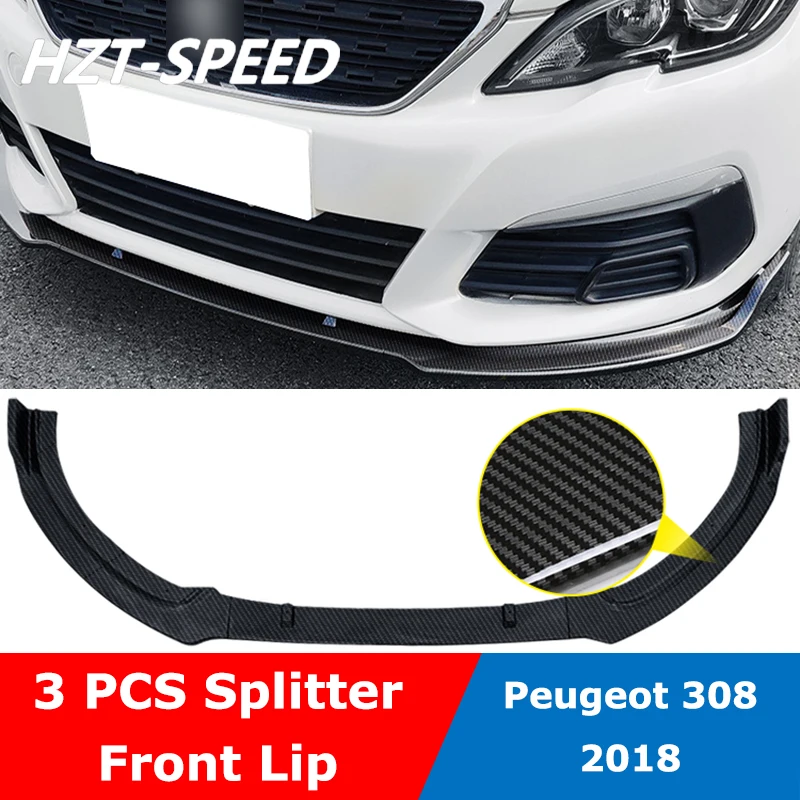 3 PCS ABS Small Car Body Kit Front Shovel Bumper Lip Chin Spoiler Diffuser For Peugeot 308