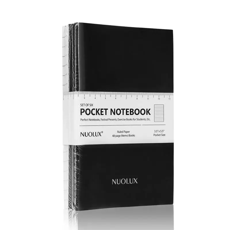 

NUOLUX 6pcs Pocket Notebook Premium Mini Ruled Paper Waterproof Cover Diary Journal Memo Book Notepad