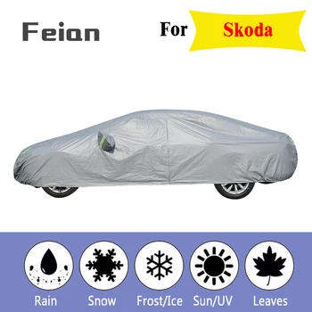 

Suv/Sedan/hatchback car Cover Outdoor Waterdicht Zon Regen Sneeuw Bescherming Uv Reflective strip Auto Case cover for Skoda