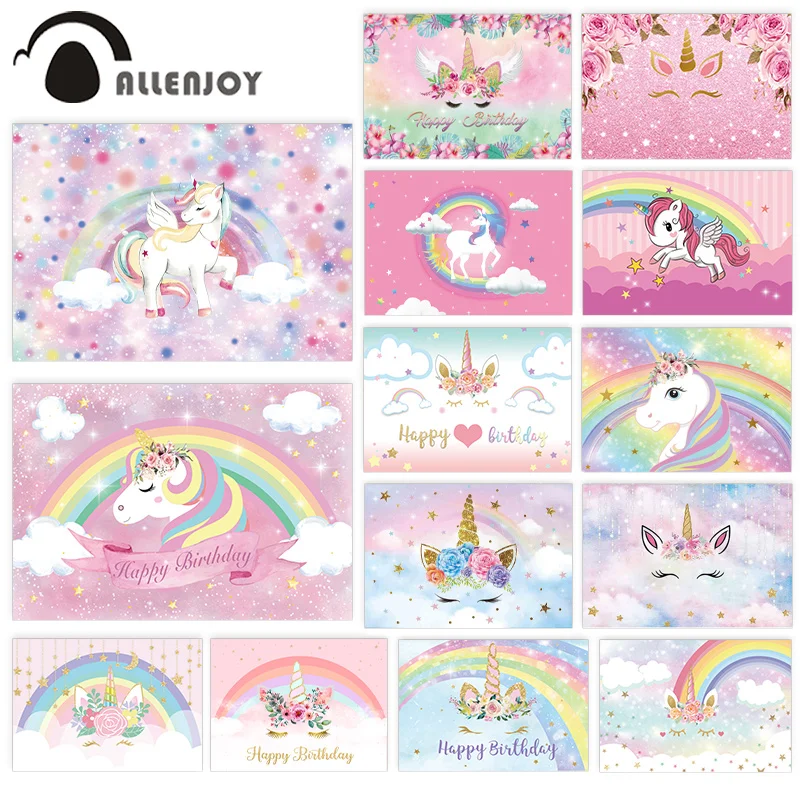 

Allenjoy Baby Shower photophone backdrop rainbow unicorn sky children 1st birthday party photo background photocall photo studio