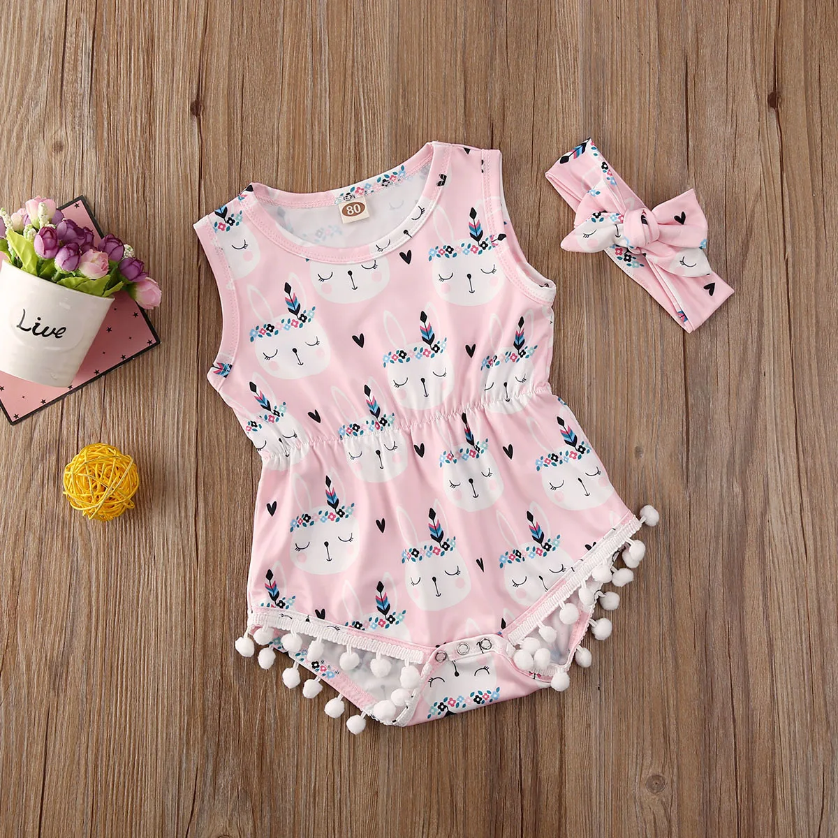 Комплект из 2 предметов; боди с цветочным рисунком для новорожденных девочек; Модный комбинезон с круглым вырезом и изображением кролика; комплект одежды для детей 0-24 месяцев
