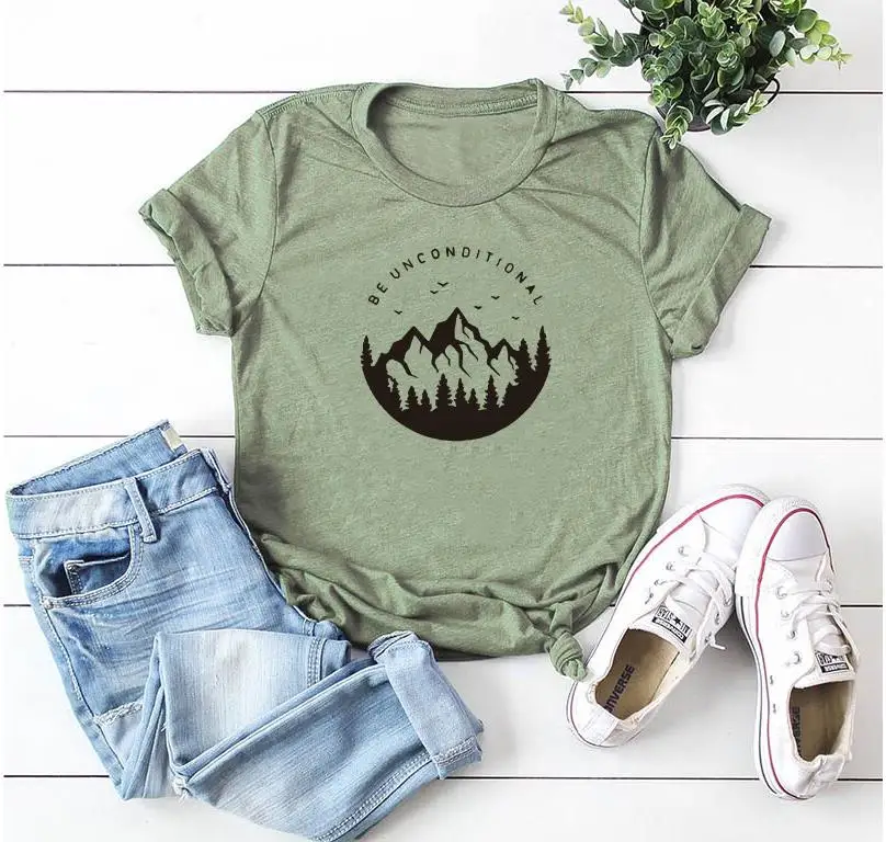 light green black wo Be безусловная горная Футболка женская футболка с изображением Harajuku короткий рукав Повседневная Хлопковая женская футболка плюс размер Прямая поставка - Цвет: light green black wo