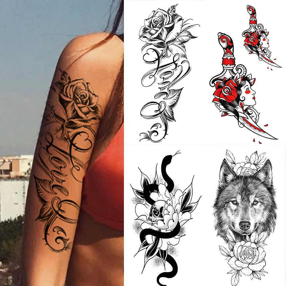 Waterproof Temporary Tattoo Sticker “i Love You” Flash Tattoos Lip Print  Butterfly Flowers Body Art Arm Fake Sleeve Tatoo Women - Temporary Tattoos  - AliExpress