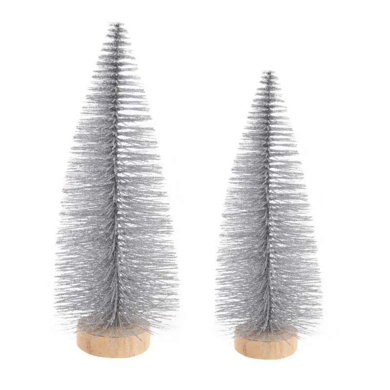 

Tabletop Christmas Tree Miniature Pine Silver Trees With Wood Base Crafts Home Decor Ornaments