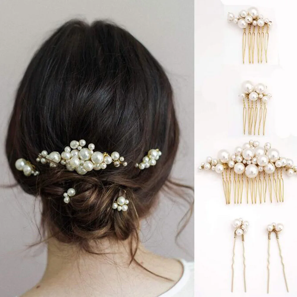 Simulated Pearl Hair Pins Clips and Comb For Women Flowers Hair Combs Wedding Bridal Party Jewelry For Gift Women 5 PCSt bridal hair accessories hair accessories