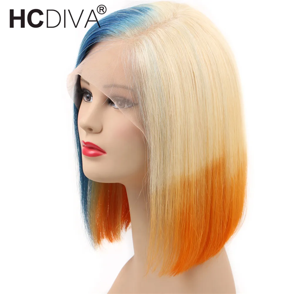 

613/Blue/Orange Ombre Blonde Lace Front Wig Short Bob Lace Front Wig 13*4 Brazilian Colored Human Hair Wig Pre Plucked Remy Hair