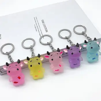 

2021 Cute Cartoon Cow Keychain Resin Frosted Translucent Animal Bag Alloy Pendant Unisex Ox New Year Gift Accessories