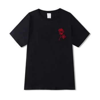 

2019 New Solid color T Shirt Short sleeve Mens Black And White 100% cotton Rose Printed funny T-shirts Summer Tshirt Tops