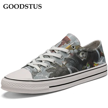 

GOODSTUS Men Canvas Shoes Lace-Up Panda Pattern High Quality Breathable Comfortable Male Outdoor Walking Shoe