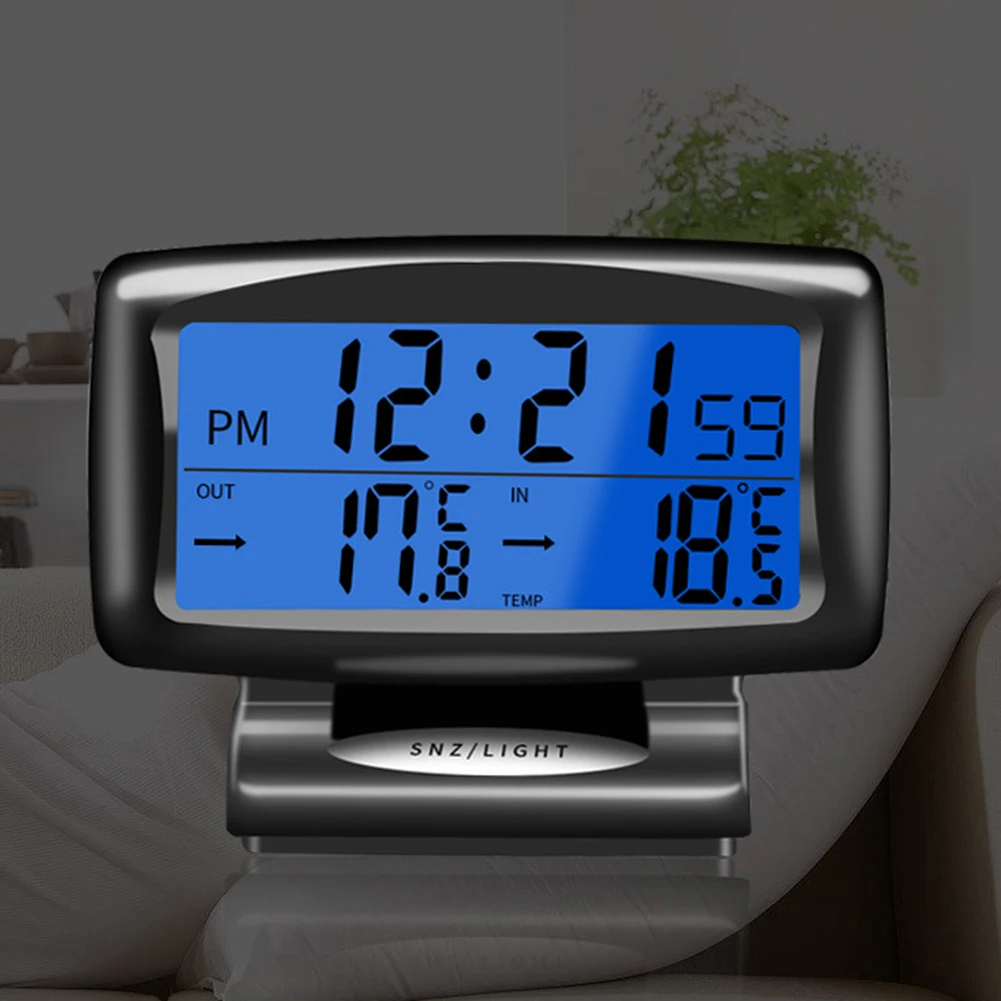  1pcs Auto Indoor And Outdoor Thermometer Dual Sensors LCD Blue Backlight Car Electronic Clock Tempe