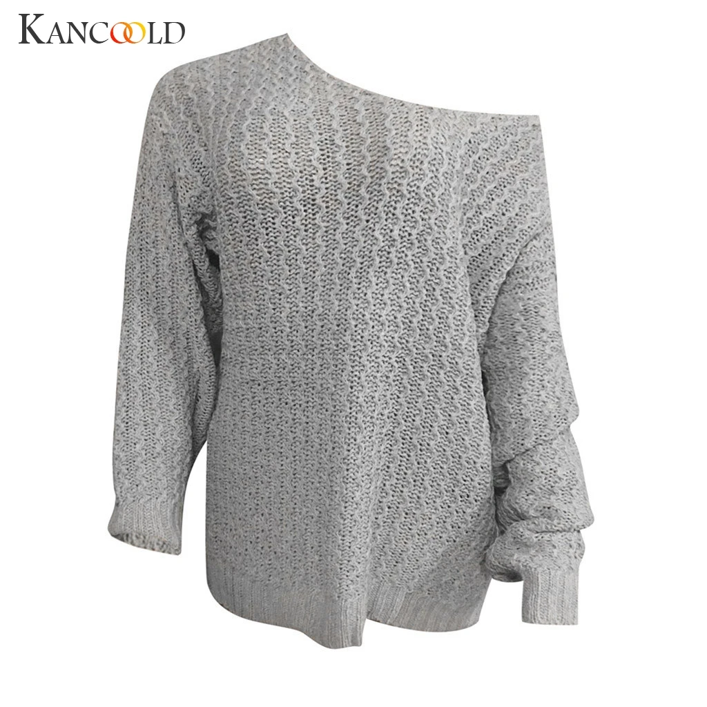 KANCOOLD, сексуальный свитер на одно плечо, женский модный вязаный свитер, топы, женские повседневные облегающие пуловеры, свитер с длинным рукавом, Одноцветный