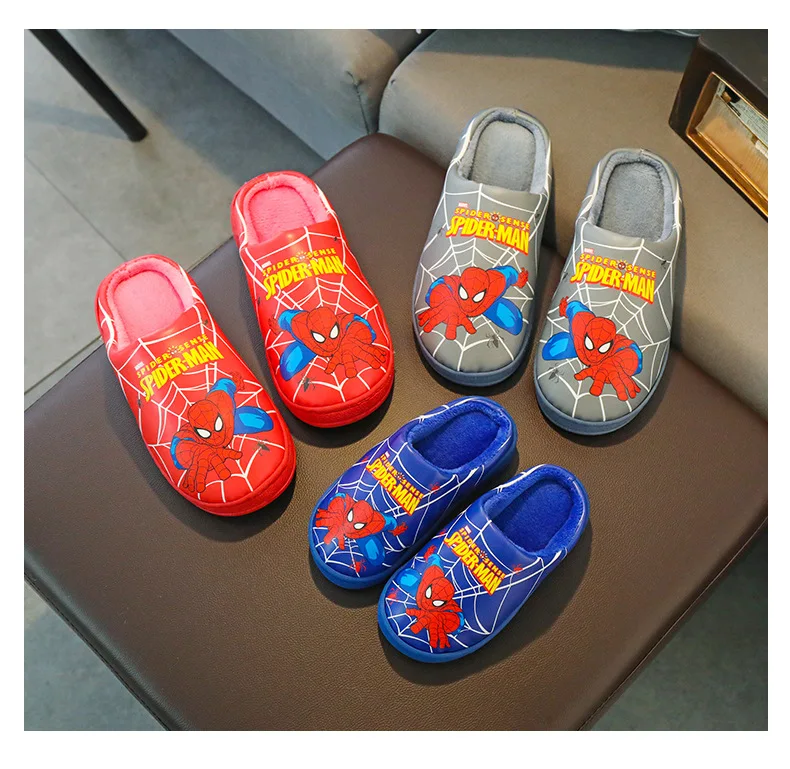 Children's Bedroom slippers winter home indoor thickcotton bottom PU waterproof thickened warm wool slippers spider printed