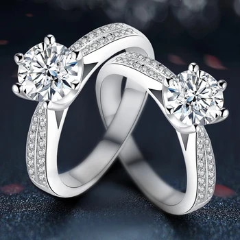 

1 Carat 18K White Gold 1 Ct Moissanite Diamond Ring Round Classic 2 Row Women Wedding Party Engagement Anniversary Ring VVS