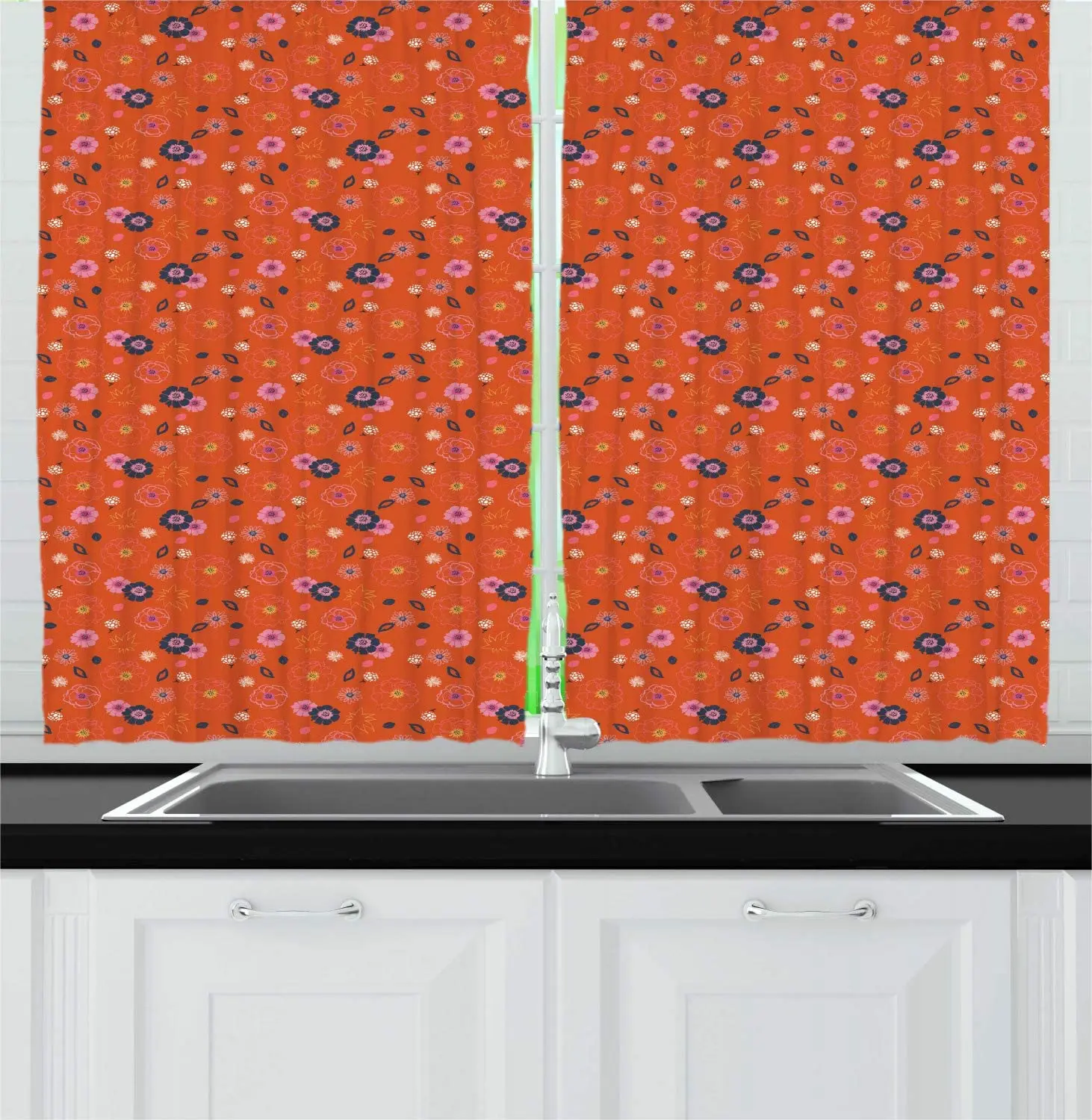 Burnt Orange Multicolor Spring Kitchen Curtains Meadow Flora Rural Blossoming Bouquets Aster Daisy Gardening Pattern Window Curtains Aliexpress