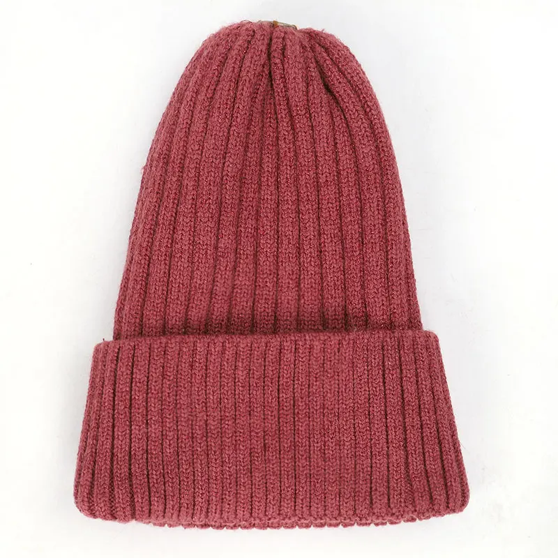 Light Red-2 Новинка зимы, помпоновая шапочка skullies, теплая утолщенная шапка, мягкая шапка, вязаная шапка-носок, мешковатая Хлопковая женская шапка - Цвет: Light Red-2